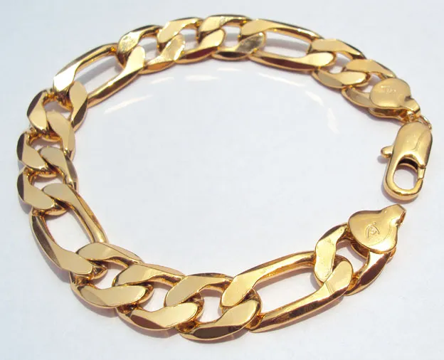 Handsome 18K Solid Yellow Gold Men's Chain Armband 8.8Inches ITALIEN NYHET BÄSTA PACKAGED MED FREE GIFT Packaged Ej nöjd, snabb återbetalning