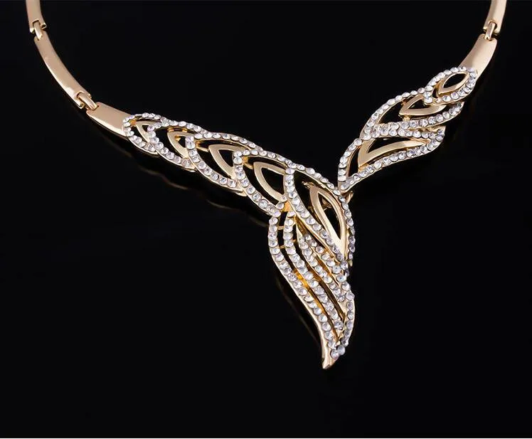 Elegant Wedding Bridal Jewelry Prom Silver plated Rhinestone Crystal Birdal Jewelry New Bling Necklace Bracelet Ring Earring Set9117823