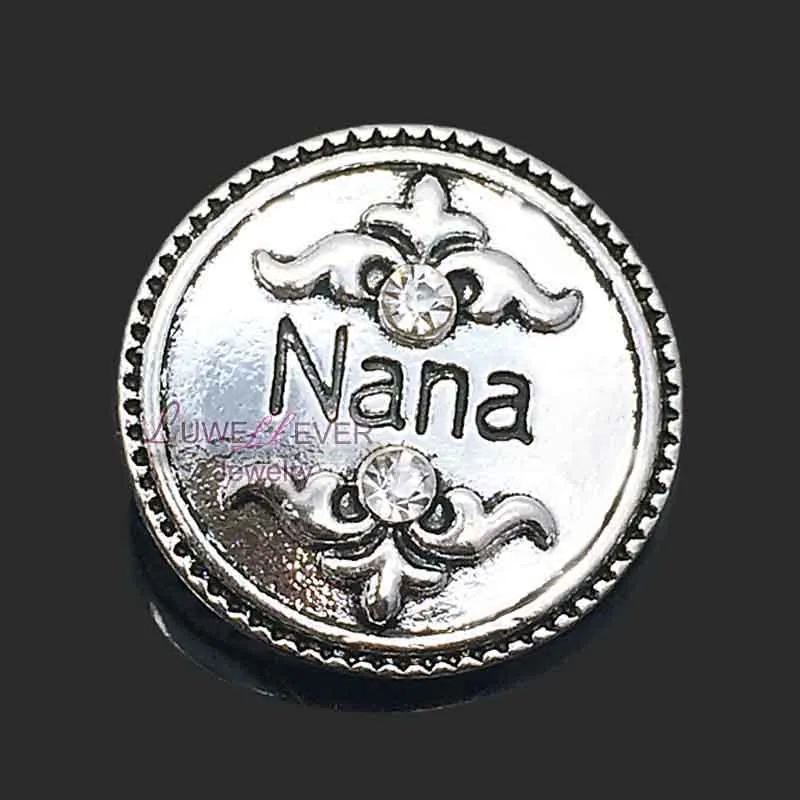 High quality w283 nana flowers 18mm 20mm rhinestone metal button for snap button Bracelet Necklace Jewelry For Women Silver jewelr281S