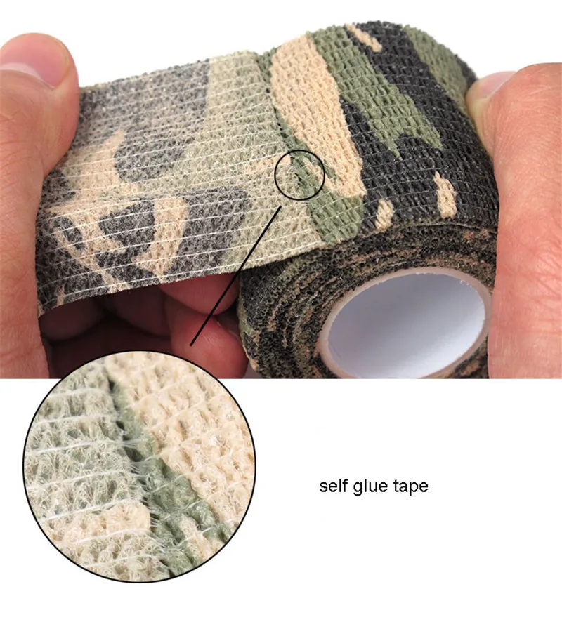 Nastro protettivo mimetico autoadesivo Wrap 5 * 45M Tactical Camo Form Tessuto non tessuto multifunzionale Stealth Tape Stretch Bandage