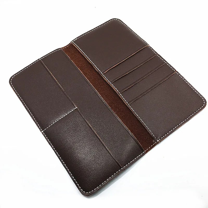 2016 Ny Mens Real Leather Vintage Manuell Design Smidig Brun Plånbok Högkvalitativ Fold Soft Läder Lång Kopplingsväska Telefon Plånbok För Mans