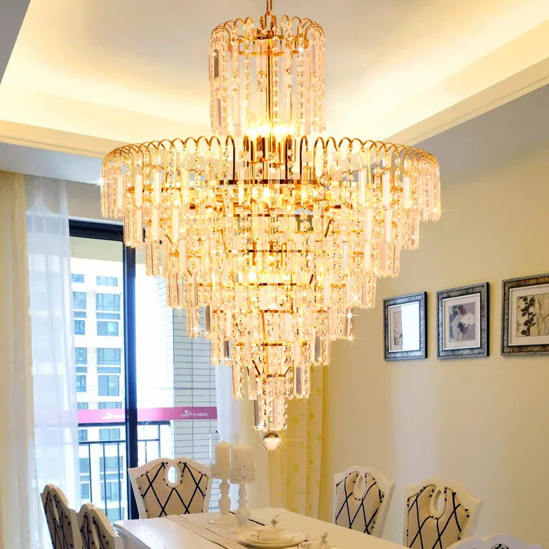 LED Modern Crystal Chandelier Gold Crystal Chandeliers Lights Fixture Home Indoor Dining Room Hotel Hall Restaurant Droplight Hanging Lamps