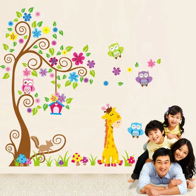 Cute Cartoon Animal Wall Stickers For Kids Room DIY PVC Decals For ...