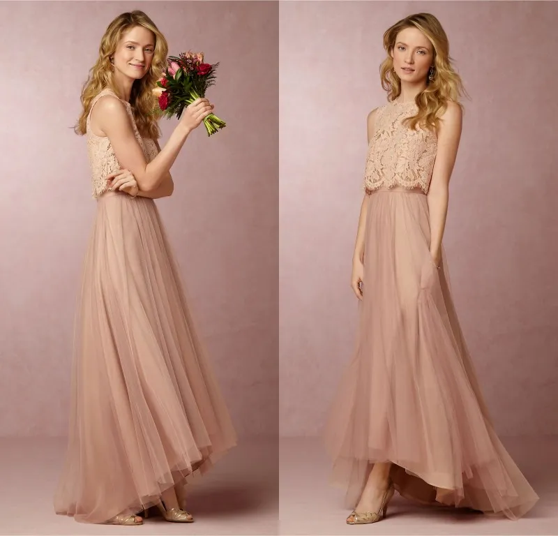 Two piece blush bridesmaid dresses new arrivals