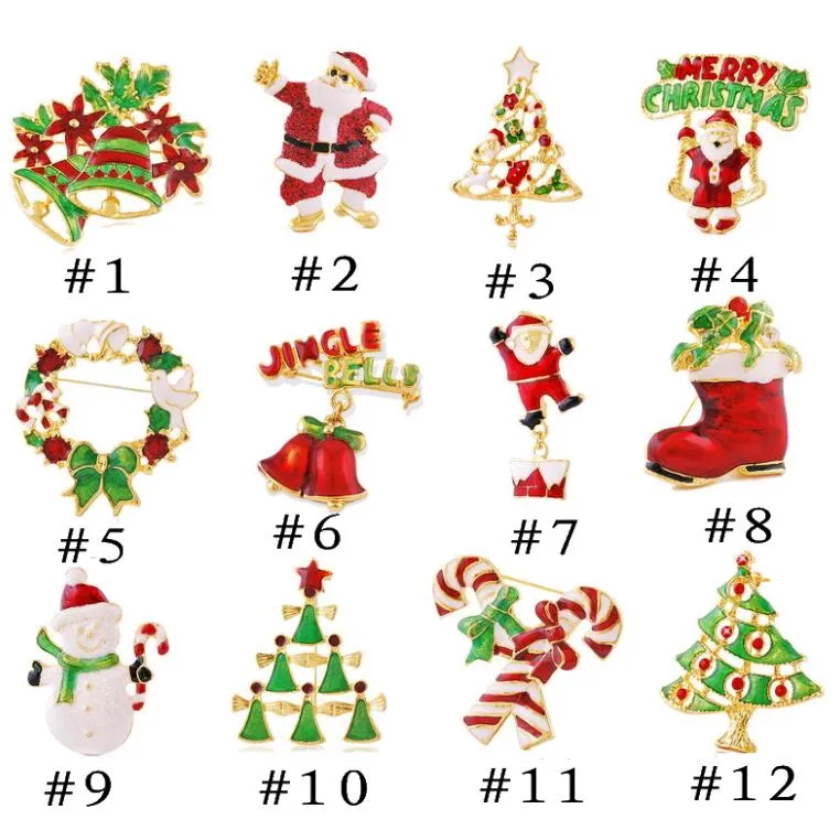 New Cartoon Christmas Brooches High Grade Alloy Oil drip Xmas Tree Santa Bell Snowman Brooch Pins Wholesale