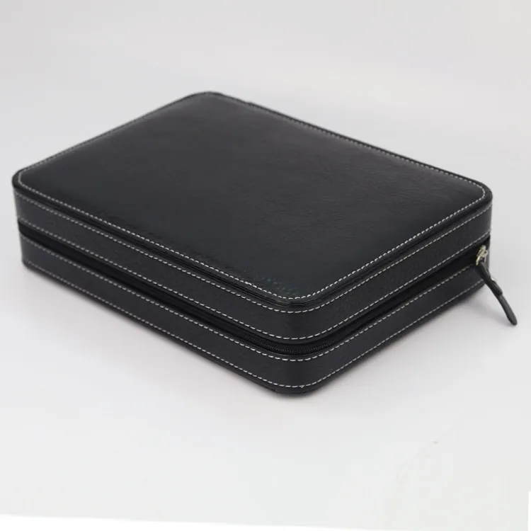 Caixa de relógio de couro com zíper preto luxo armazenamento de desporto para 8 relógios Caixa de embalagem de relógio de viagem portátil caixa de armazenamento com zíper saco