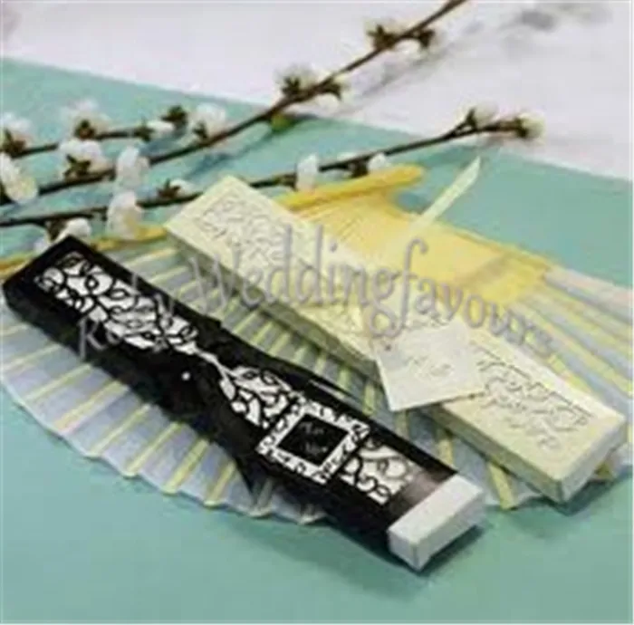 !Wedding Favors Bamboo Silk Fans with Laser Cut Gift Box white/Black Silk Fan Wedding Decoration Party Supplie Shower