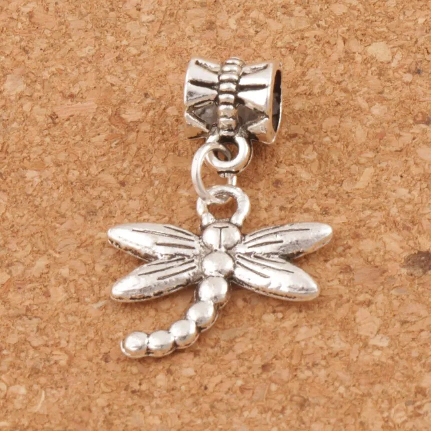 Metalen Dragonfly Insect Big Hole Kralen 100 stks / partij Tibetaans Zilveren Dangle Fit Europese Charme Armbanden Sieraden DIY B176 18.1x27mm