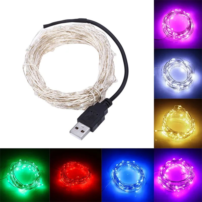 Edison2011 9 Colores 5V USB LED String Light 5m 50lss Copper Wire String Fairy Light Christmas Fiesta Boda Iluminación Decoración