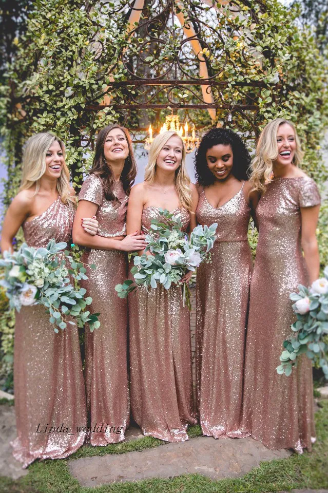 Vintage Rose Gold Sequin Sequin Bridesmaid Dresses With Sparkly Ruffles Customizable Plus Size From Forevergrace 507.59 DHgate.Com