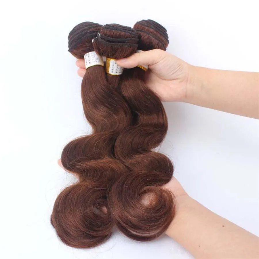 9A Chocolate Brown Mink Brazilian Body Wave Virgin Human Hair Bundles With Color #4 Medium Brown 13*4 Ear To Ear Lace Frontal Closure