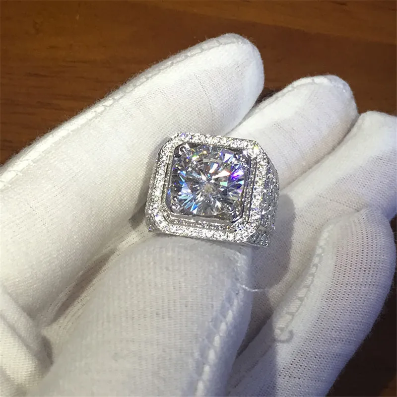 Ręcznie robione biżuteria mężczyźni moda białe złoto wypełnione pierścienie okrągłe cięcie 4ct diamentique 5A CZ zaręczynowy zespół ślubu pierścień dla mężczyzn bijoux