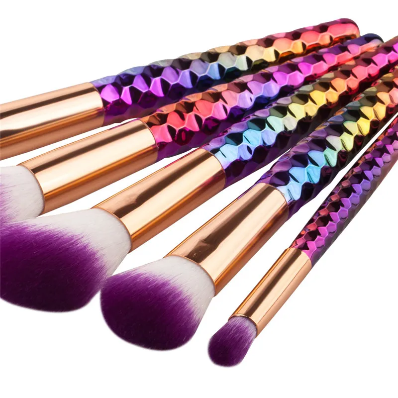 Thread Makeup Brushes Set Rainbow/ Rose Gold Cosmetic Mermaid Tail Oval Brush Make up Tool Kit Scales Horn Collection DHL Free