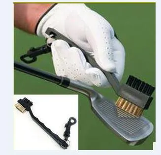 Dual Bristles Golf Club Szczotka Cleaner Ball 2 Way Cleaning Clip Lightweight Przenośne Trening Golf Aids Practice Sprzęt