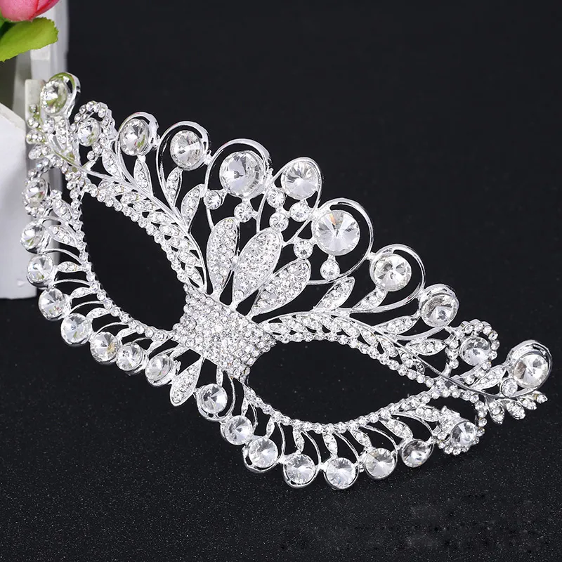 Crystal Mask Silver Tone Venetian Bridal Masquerade Rhinestone Crystal Eye Mask Halloween Fancy Dress Ball Party Mask