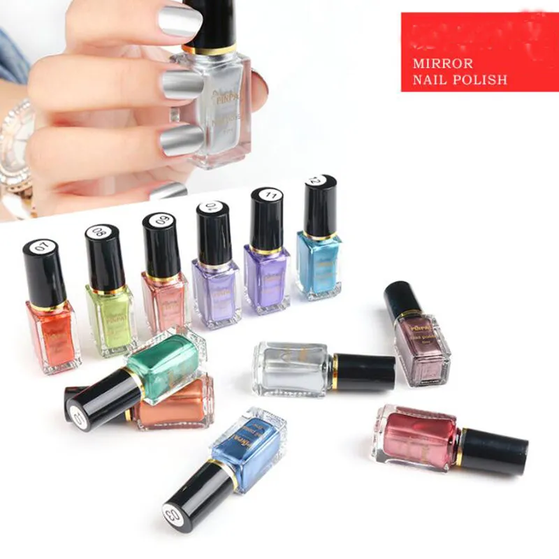 12 colors 6ml Mirror Effect Chrome metal mirror Nail Art Varnish Polishn stock DHL shipping