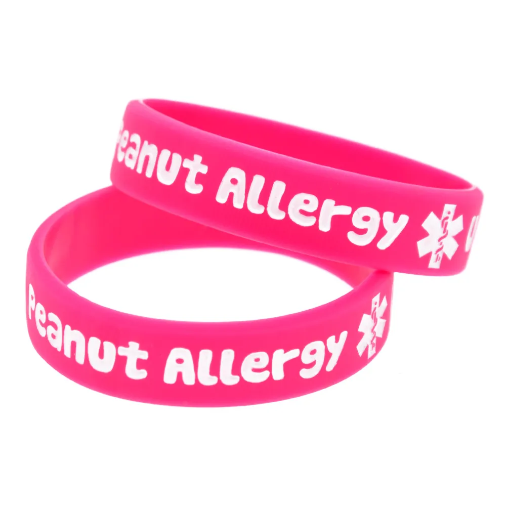 100PCS Peanut Allergy Call 911 Silikongummi Armband Barnstorlek som används i skolan eller utomhusaktiviteter