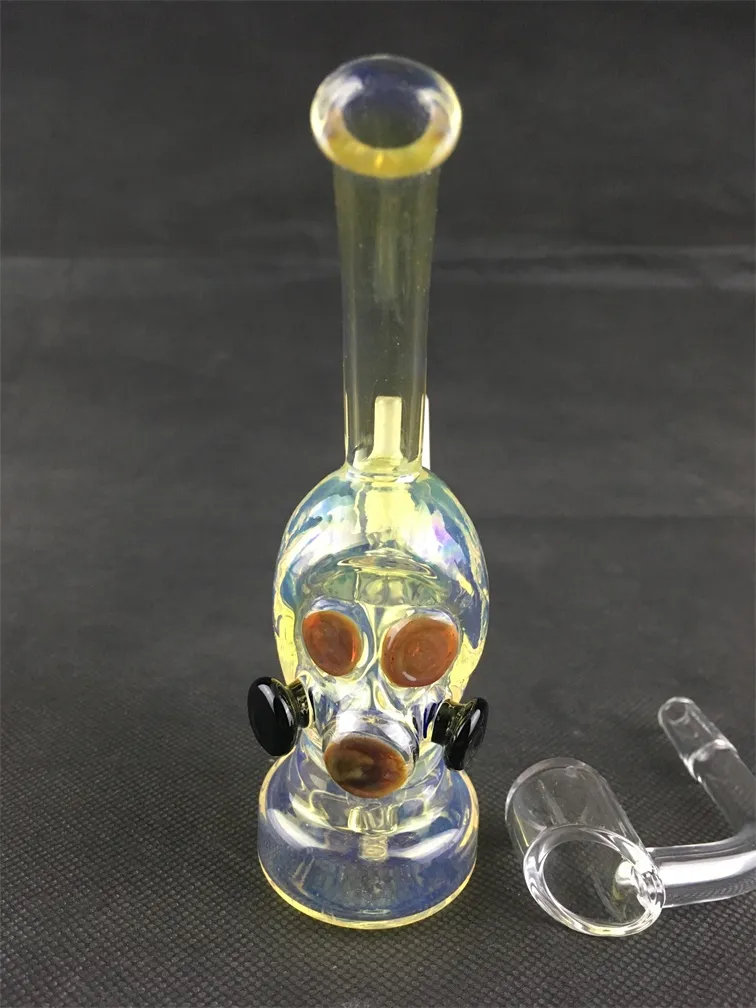 Mini tubo di fumo Vetro Acqua Bong Maschera antigas Bruciatore per olio in vetro Becher in vetro Bong colorato Recycler Bubbler 10mm Banger al quarzo