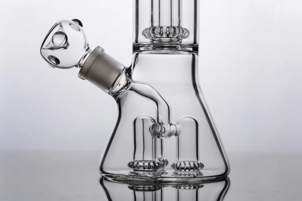 narguilés Bongs en verre Dab Rigs Bécher droit avec quatre percolateurs intérieurs Conduite d'eau Joint de 18 mm