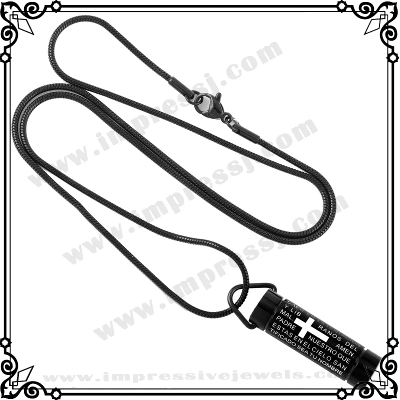 IJD2207 Collier avec pendentif en acier inoxydable couleur noire / croix gravée souvenir cendre souvenir