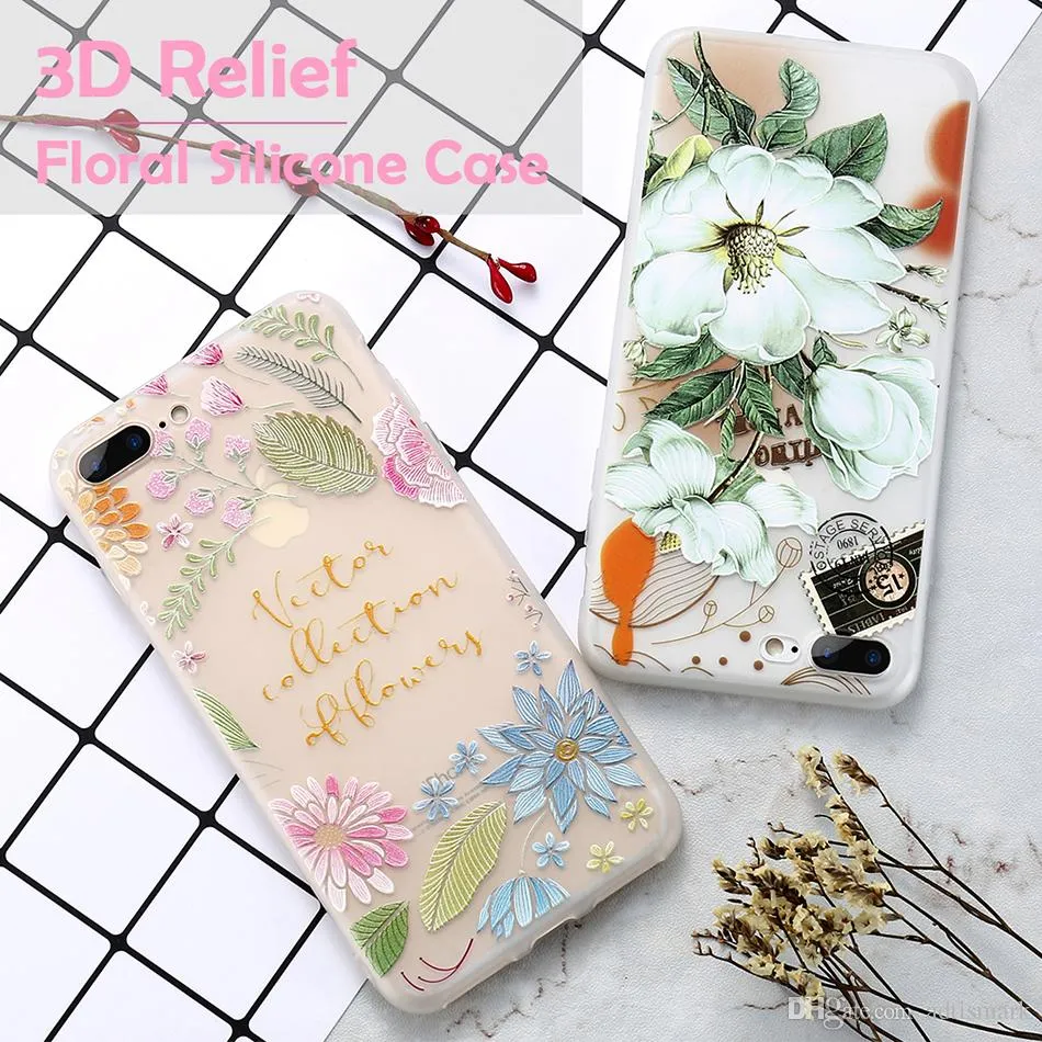 New Flower Patterned Case For iPhone 6 6s 7 Plus Cover Soft Silicone Floral Protect Cover For iPhone 7 7 8 Plus Phone Cases