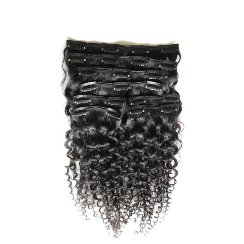 African American Clip In Human Hair Extensions 100G 120G Natural Black Afro Kinky Curly Clip
