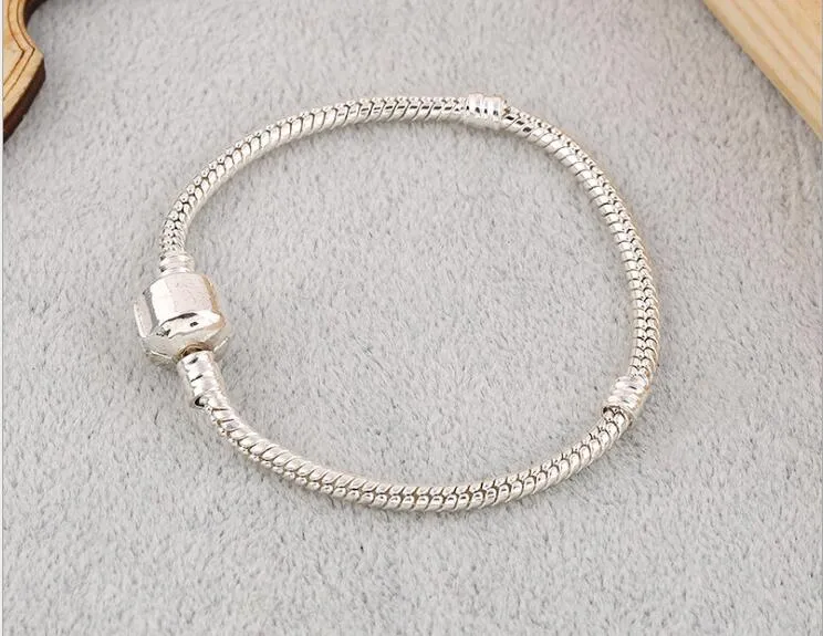 Hot 17-22cm 925 Silver Bracelet fit Women For Pandor Snake chain Basic Bracelets Bangles Charm Bead DIY Jewelry Free shipping