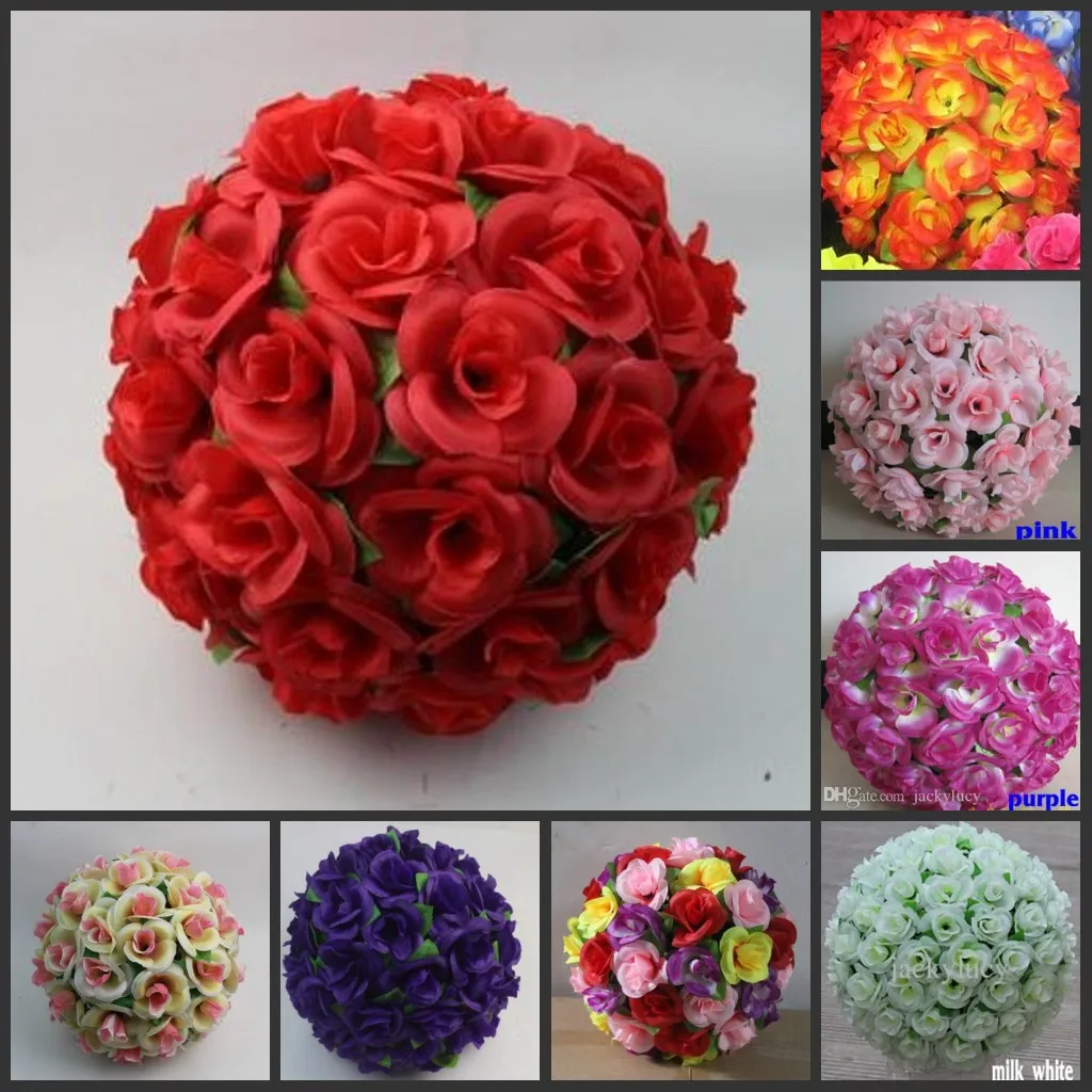 Mooie kussende bal Pomander bloemen bal met bladeren 12 "dia voor bruiloft kleuterschool decortion levert gratis verzending