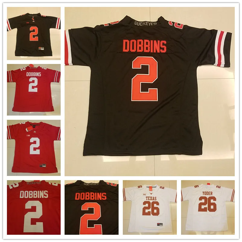 Maillots Buckeyes State Football College Maillots de football Ohio Limited 2 J.K. Dobbins Red Blackout Black Stitched 26 Tim Yoder White Mens Wom