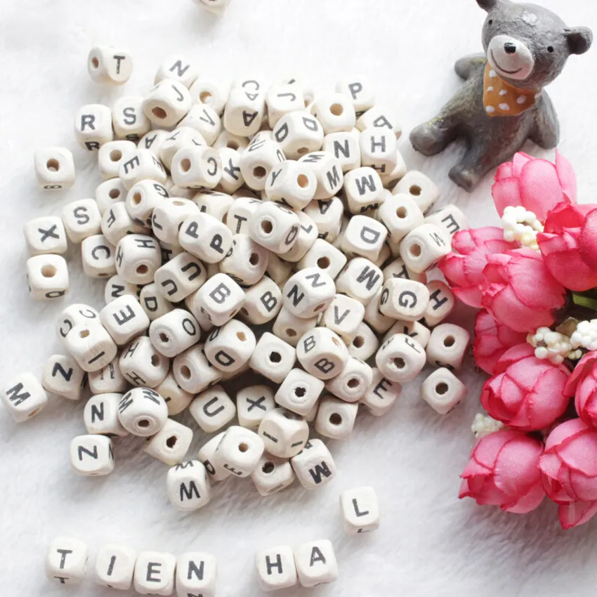 Wood Alphabet Beads / Large Wooden Square Cube (You Pick Letters