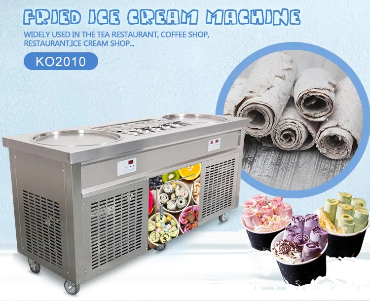 Kolice Free shipment to door US WH kitchen tool fried ice cream machine 2 pans with 10 cooling freezer