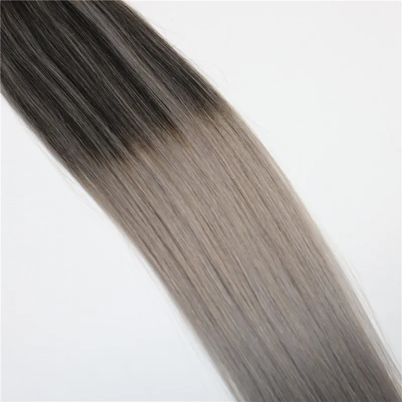 Balayage Ombre Color 2 Brown Fading to Grey Brazilian Remy Hair Glue Skin Weft PU Tape Hair Extensions 16 18 20 22 24inch