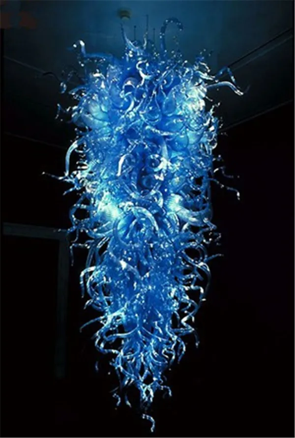 Large Blue Pendant Lamps Chihuly Style Modern Art Murano Glass Chandelier for Hotel Decor