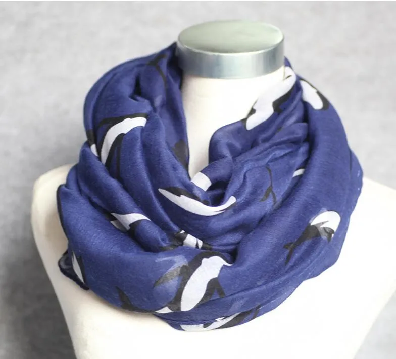 New Design Dolphin Print Voile Cotton Infinity Scarf Fashion Circle Scarf Large Size Long Scaves Women Animal Print around Scarfs 