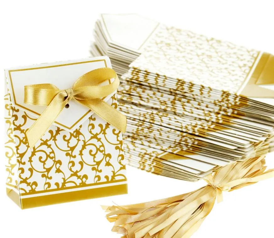 Wedding Favour Favor Bag Sweet Cake Gift Candy Wrap Paper Boxes Bags Anniversary Party Birthday Baby Shower Presents Box gold silvery