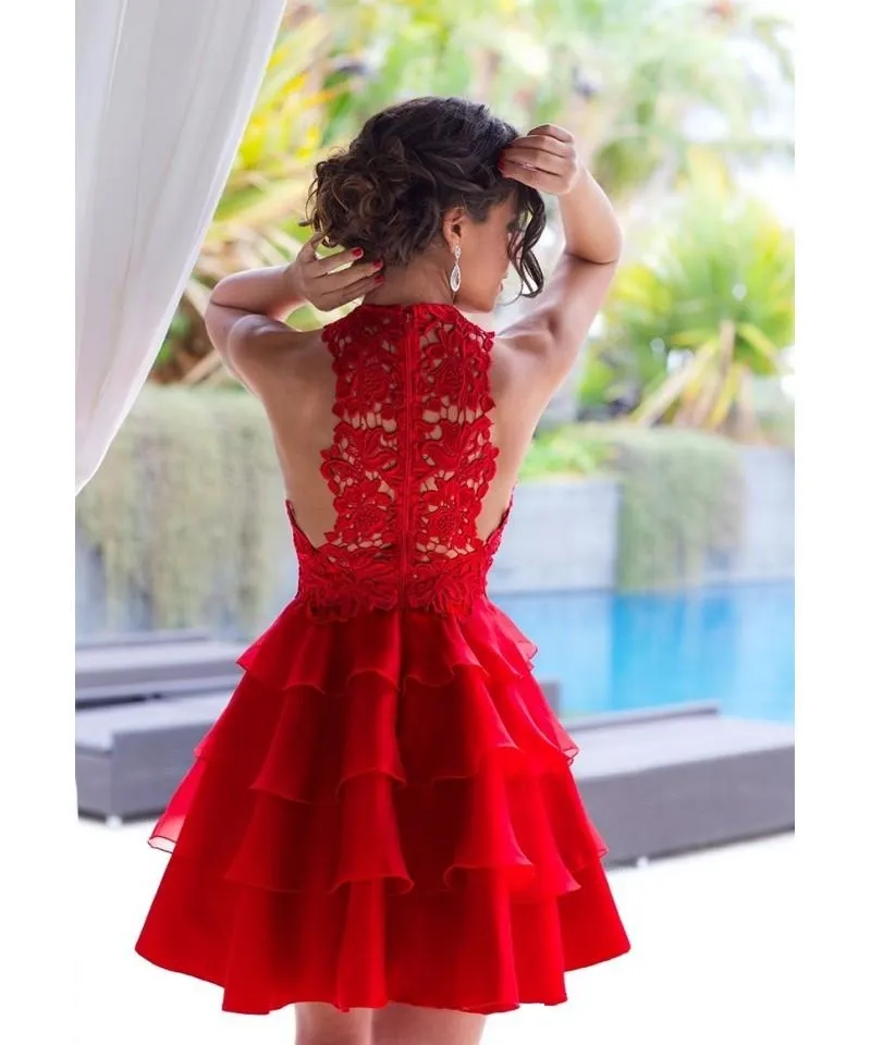 Red Lace Cocktail Dress Sleeveless A-Line Chiffon Mini Homecoming Gown with  Zipper Back from Dhgate Pageant Dresses - price 111.26