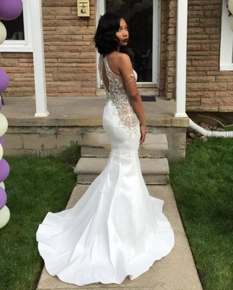 White prom dress with rhinestones top