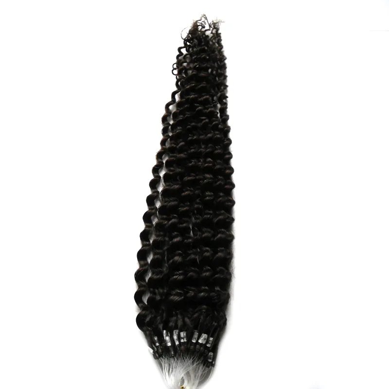 キンキーカーリーマイクロループリングビーズレミー人間の髪の伸びが簡単リンクブラジルのバージンヘア自然色100g