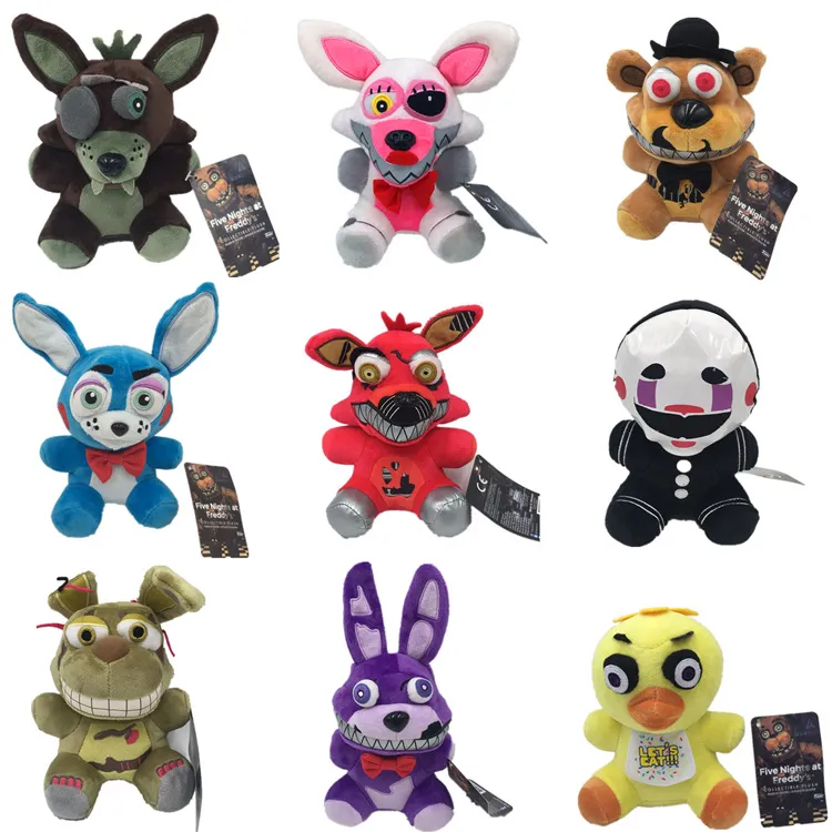 Cinco noites no brinquedo de Freddy Fnaf Nightmare Fredbear Golden Freddy Fazbear Bear Foxy Bonnie Chica Plush Toys Doll de pelúcia macia