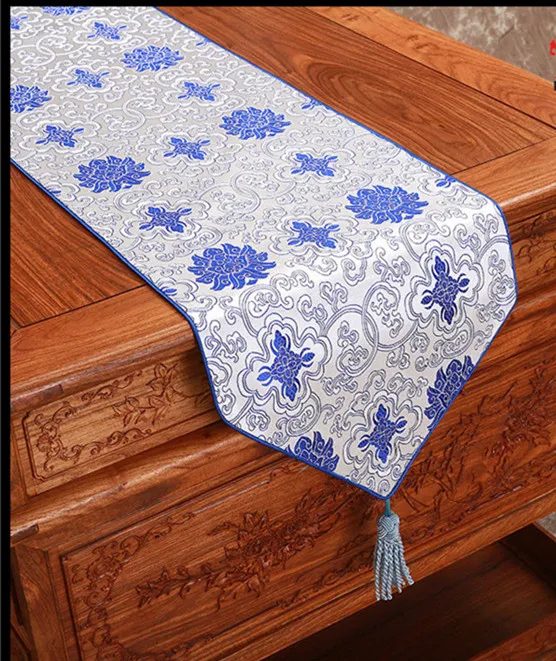 Gelukkige Fancy Chinese Zijde Stof Tafel Runner Kerstmis Rechthoek Damastlijst Doek Decoratieve Eettafel Mat 200x33cm