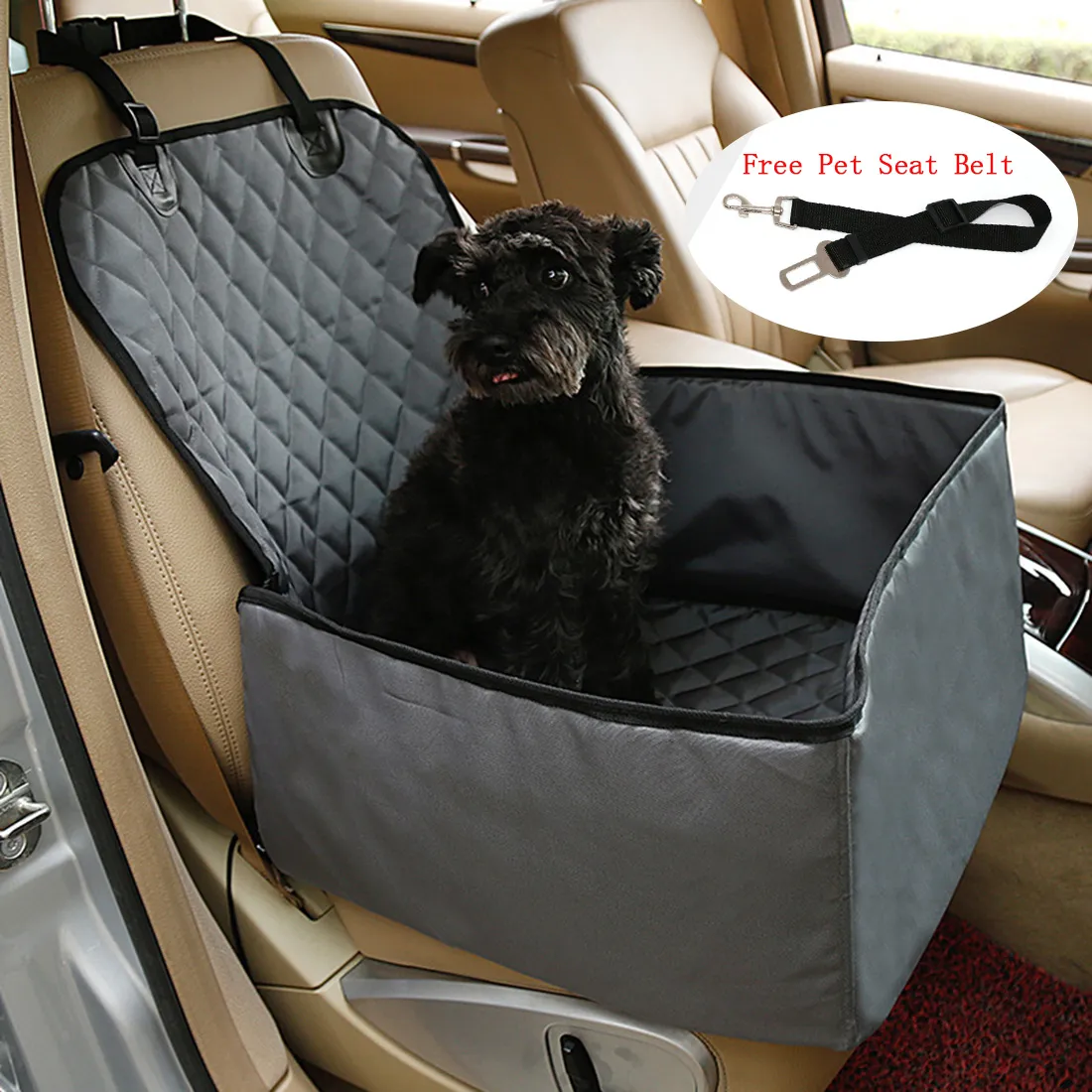 Housse de siège pour animal de compagnie gris avant imperméable lavable pour chien housse de siège de voiture avec 1 ceinture de sécurité pour animaux de compagnie pour petits chiens de taille moyenne voiture SUV camions