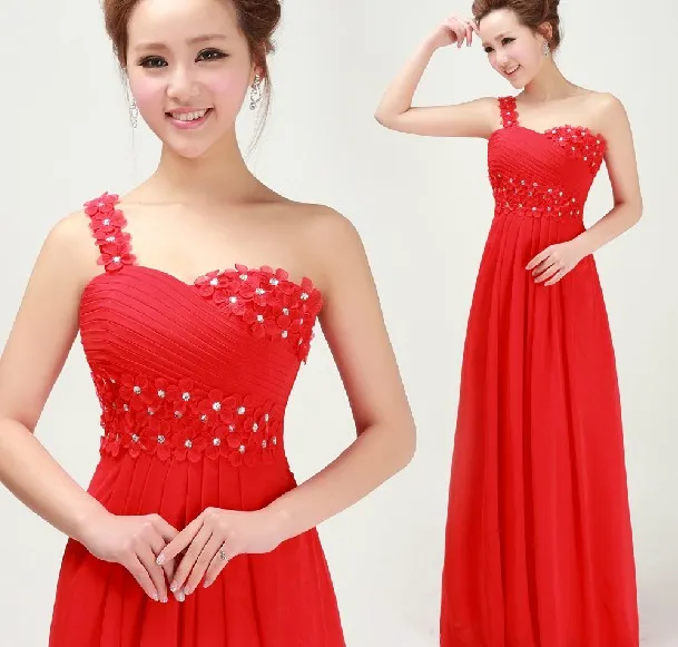 Wonderful Fashion Elegant One shoulder Crystal Sweeaheart sequin beaded Ruffle floor length evening party gown prom dress
