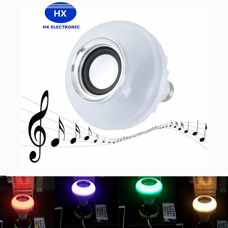 Hot Sem Fio Bluetooth 6 W LED Speaker Lâmpada de Áudio Speaker LED Música Tocando Iluminação Com 24 Teclas E27 Controle Remoto 20 pcs