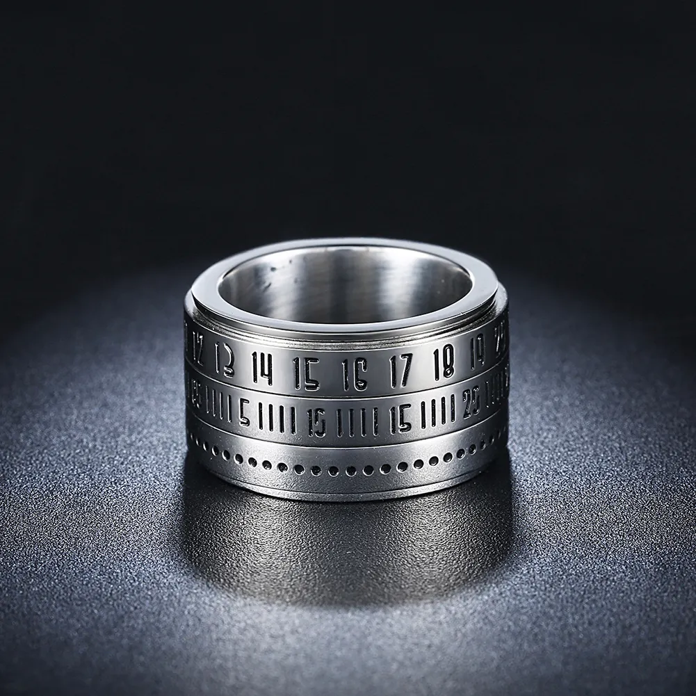 Punk Style Personality Men039s Stainless Steel Ring Can Turn The Roman Digital Password Ring Silver Rings For Men Party Jewelry3537543