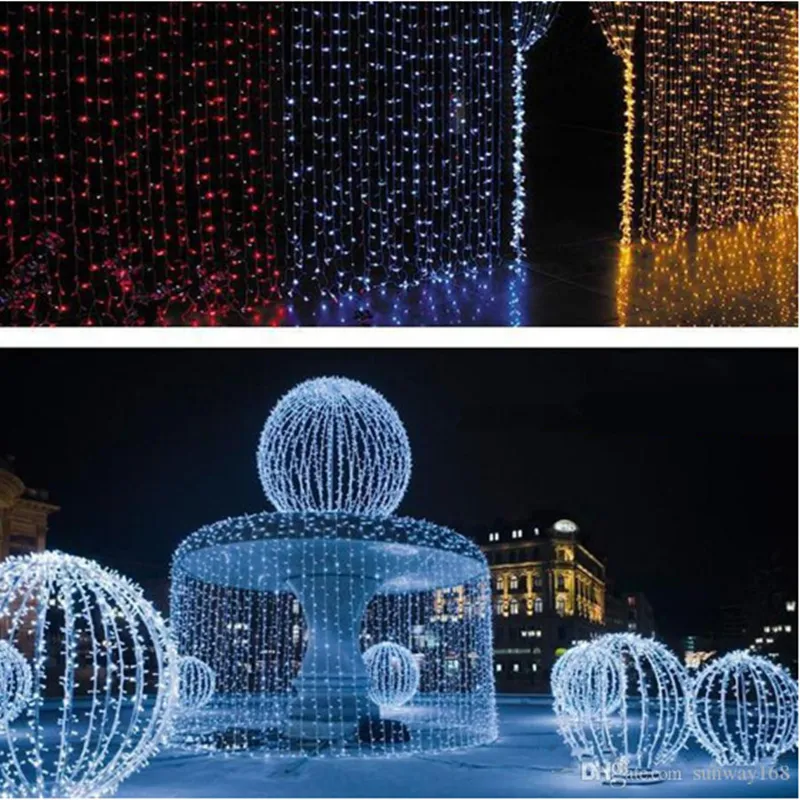 2017 500 LED-gardinljus 10m * 1,5m 110- 220V Jul Xmas Utomhussträng Fairy Lights Bröllopsfest dekoration AU EU US UK-kontakt
