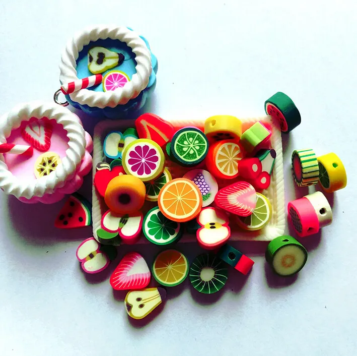 Mixed Color Polymer Clay DIY Fruit Slice Beads 10mm Resin Beads Round Beads For Making Bracelet & Necklace