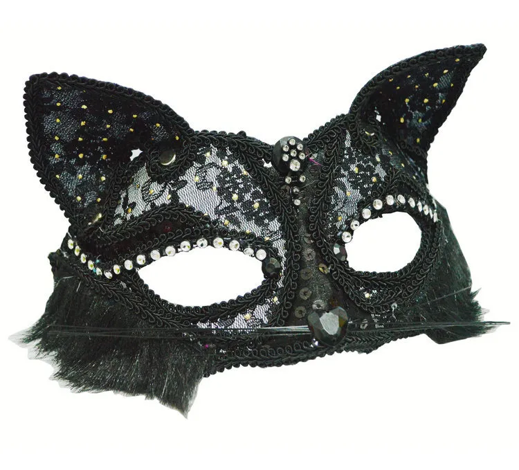 Venetiaans Masker Vrouwen Sexy Zwart Glitter Fancy Kat Kant Oogmasker Halloween Kat Kant Oogmasker HJ120