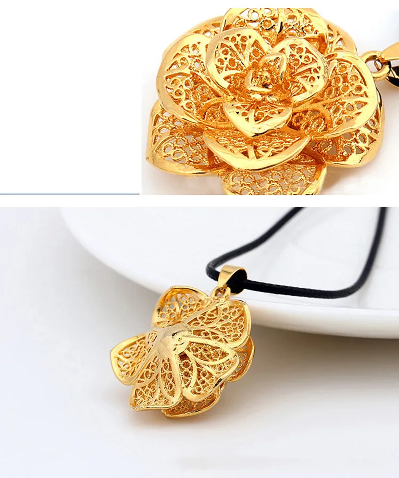 BLACK LEATHER CORD CHAIN WOMENS 21.6" NECKLACE GOLD FANCY FLOWER JEWELRY PENDANT Gold about 30% or more, with the ability to disaster.