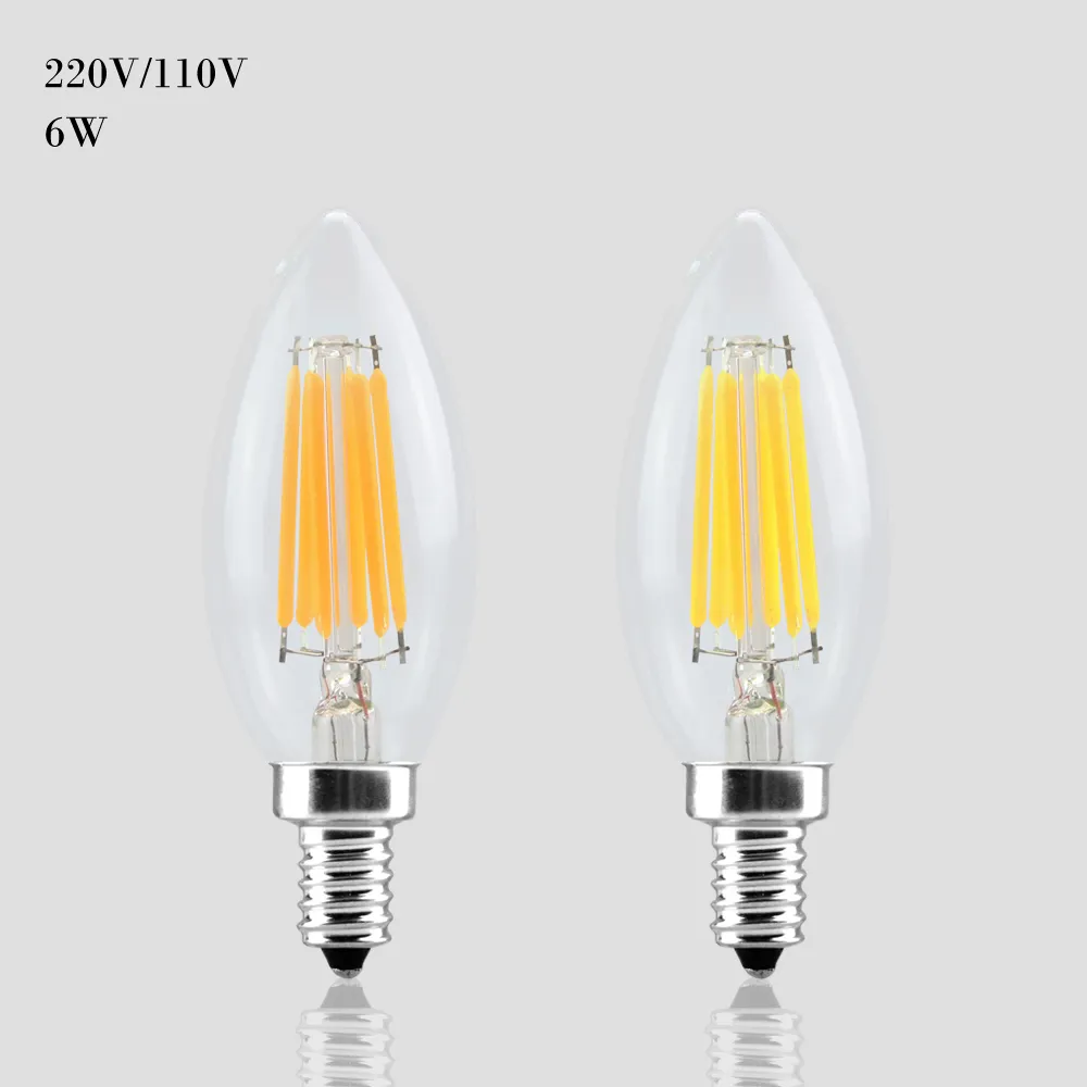 E14 E12 LED 빛 110V / 220V 4W 필라멘트 전구 촛불 램프 레트로 에디슨 유리 크리스탈 샹들리에