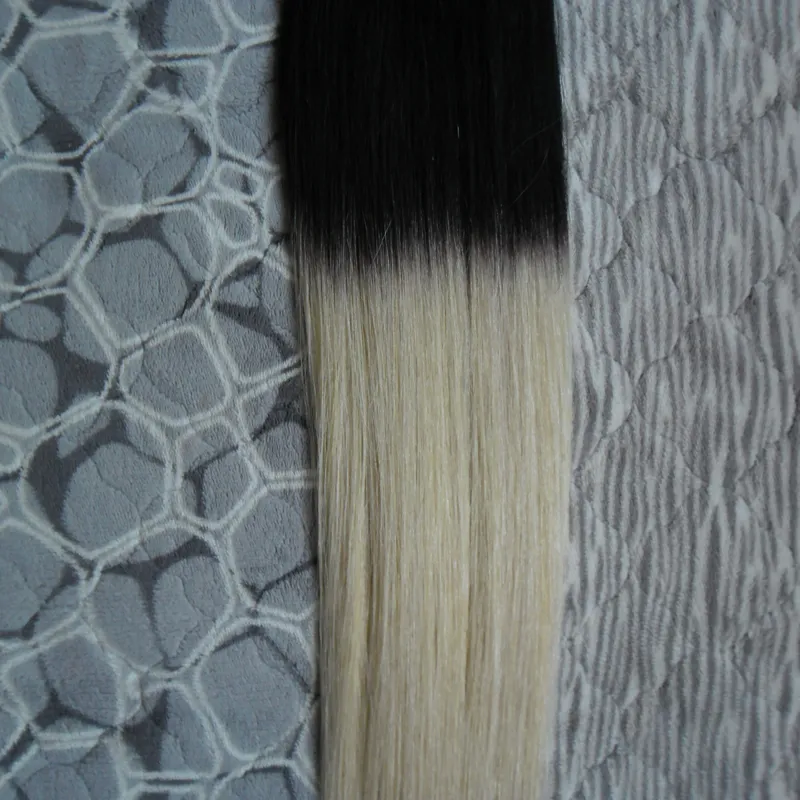 Ombre Brasilianskt hår 100g 40st rak # 1b / 613 Du kan rita färg Ombre Virgin Remy Skin Wefts Tape In Hair Extensions Human Hair